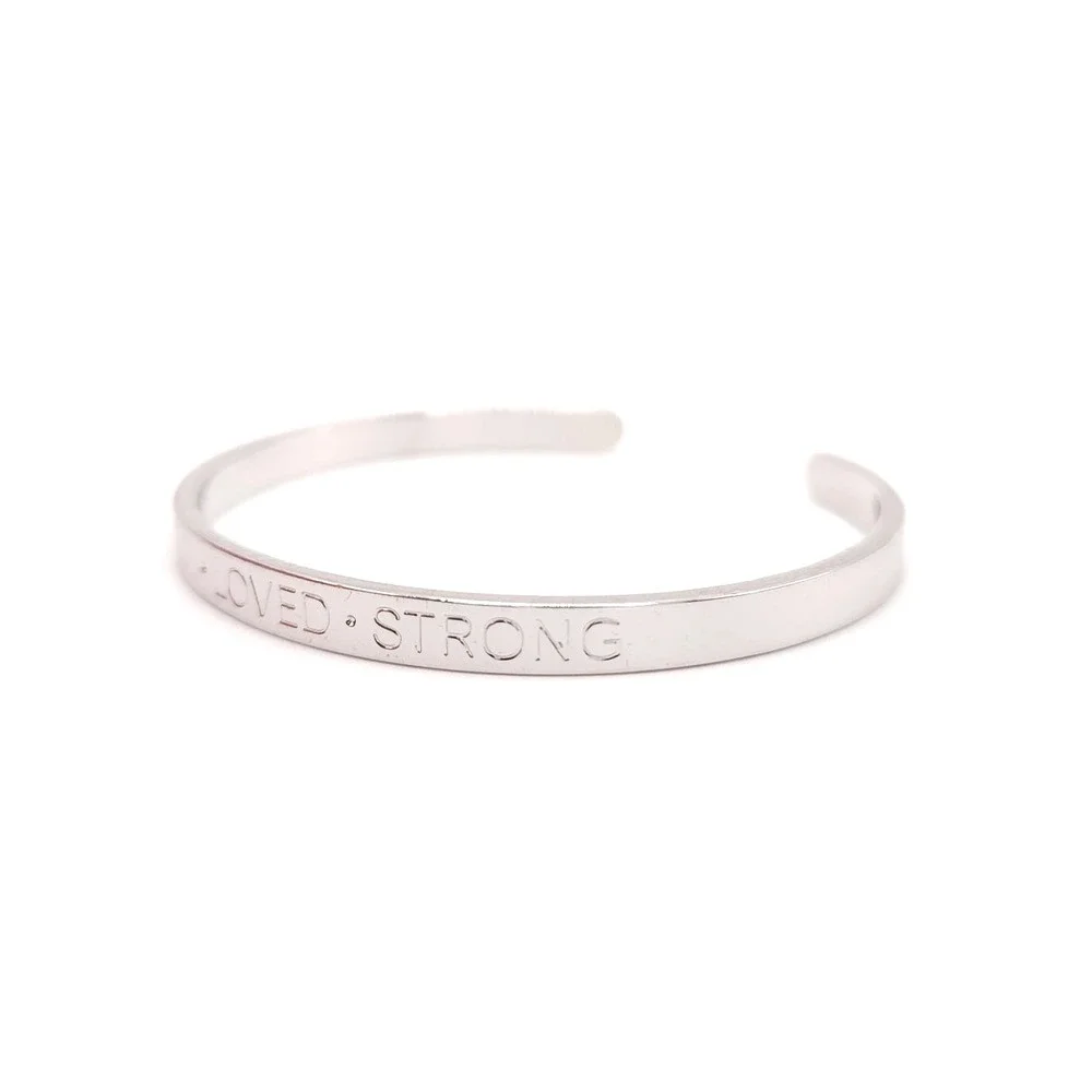 Talbots Engraved Silver Tone Bangle Bracelet Grateful Loved Strong Motivational